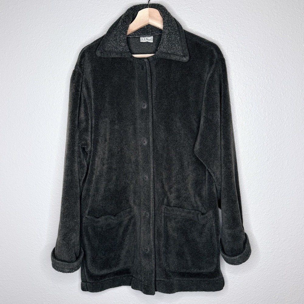 VTG LL Bean Womens Sherpa Fleece Jacket Cozy Outdoorsy USA Made Gray Medium